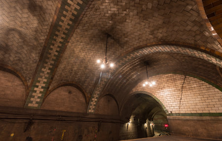 New York, USA - May 30, 2015: City Hall Subway Station in Manhattan. Landmark station built in 1904 to inaugurate the NYC Subway system.のeditorial素材