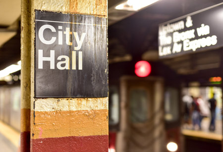 New York, USA - May 30, 2015: Brooklyn Bridge City Hall Subway Station in Manhattan.のeditorial素材