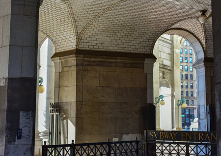 Guastavino tile ceiling by the subway entrance under the Municipal Building in New York City.