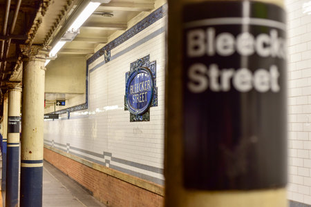 New York, USA - May 31, 2015: Bleecker Street Subway Station on the 6 Line. Part of the MTA of New York City in Manhattan.のeditorial素材
