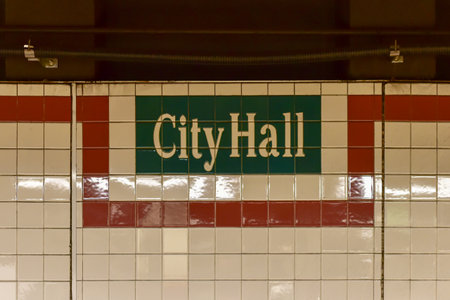 New York, USA - May 30, 2015: Brooklyn Bridge City Hall Subway Station in Manhattan.のeditorial素材