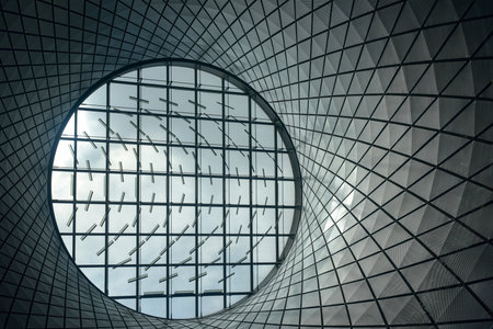 New York, NY - July 18, 2015: Interior of the roof of the Fulton Center in lower Manhattan.のeditorial素材