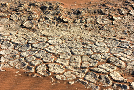 Dry clay of the Hidden Vlei in the southern part of the Namib Desert, in the Namib-Naukluft National Park of Namibia.の写真素材