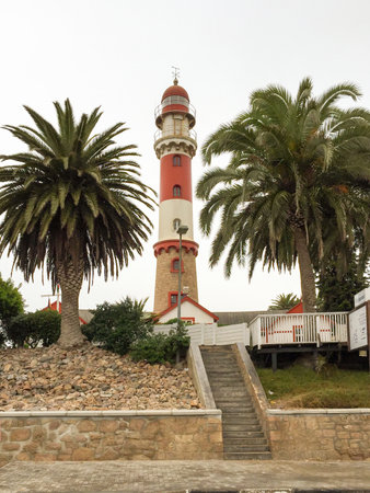 Famous Swakopmund Lighthouse in Swakopmund, city on the Atlantic coast of northwestern Namibia, 280 km (175 miles) west of Windhoek, Namibia's capital.の写真素材