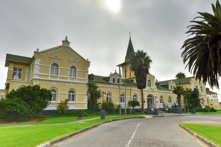 Swakopmund Hotel based on the architecture of the historic (1902) station building in Swakopmund, Namibia.のeditorial素材