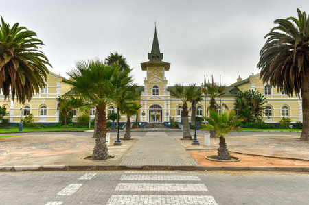 Swakopmund Hotel based on the architecture of the historic (1902) station building in Swakopmund, Namibia.のeditorial素材