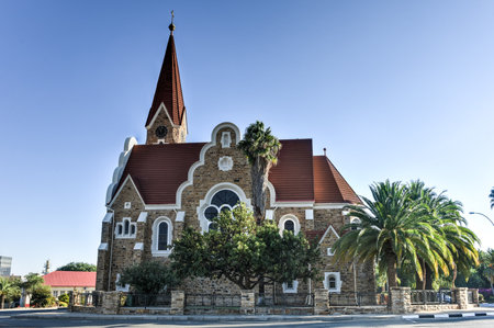 Christuskirche (Christ Church), famous Lutheran church landmark in Windhoek, Namibiaのeditorial素材