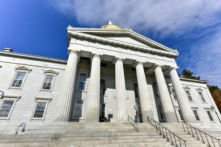The State Capitol Building in Montpelier Vermont, USA. The current Greek Revival structure is the...