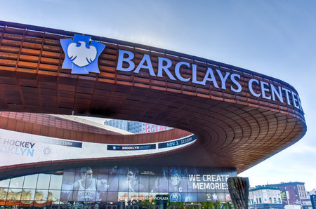 Brooklyn, New York - October 22, 2015: Exterior view of details of the Barclays Center in New York Cityのeditorial素材