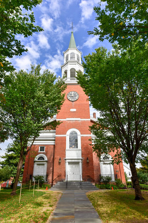 First Unitarian Church was built in 1816 at the head of Church Street as the oldest house of worship in Burlington, Vermont, USAのeditorial素材