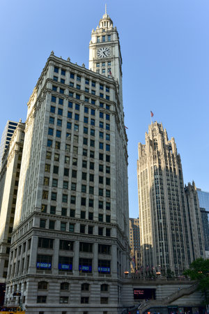 Chicago, Illinois - September 5, 2015: The Wrigley Building in Chicago, a skyscraper was built to house the corporate headquarters of the Wrigley Company in Chicago, Illinois, USA.のeditorial素材