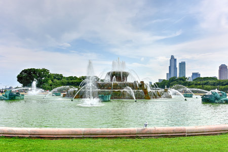 Buckingham Fountain in Grant Park, Chicago, USA.のeditorial素材