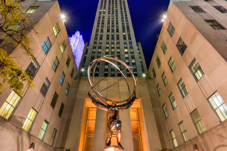 New York - November 8, 2015: The Atlas Statue is a bronze statue in Rockefeller Center in midtown Manhattan, New York City. The sculpture is of the Ancient Greek Titan Atlas holding the heavens.のeditorial素材