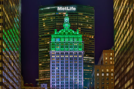 New York City - November 8, 2015: The Helmsley Building in New York, NY at night. The 35-story...