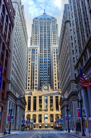 Chicago - September 7, 2015: Chicago Board of Trade Building along La Salle street in Chicago, Illinois. The art deco building was built in 1930 and first designated a Chicago Landmark on May 4, 1977.のeditorial素材
