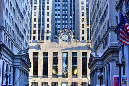 Chicago - September 7, 2015: Chicago Board of Trade Building along La Salle street in Chicago, Illinois. The art deco building was built in 1930 and first designated a Chicago Landmark on May 4, 1977.のeditorial素材