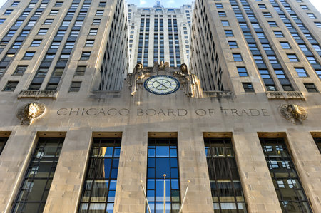 Chicago - September 7, 2015: Chicago Board of Trade Building along La Salle street in Chicago, Illinois. The art deco building was built in 1930 and first designated a Chicago Landmark on May 4, 1977.のeditorial素材