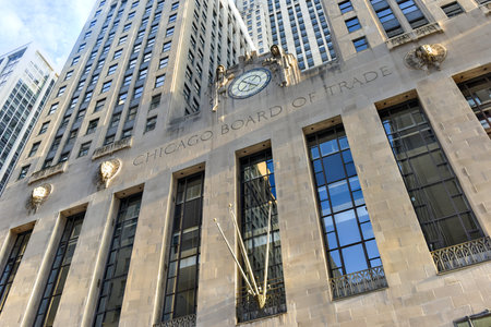 Chicago - September 7, 2015: Chicago Board of Trade Building along La Salle street in Chicago, Illinois. The art deco building was built in 1930 and first designated a Chicago Landmark on May 4, 1977.のeditorial素材