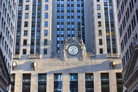 Chicago - September 7, 2015: Chicago Board of Trade Building along La Salle street in Chicago, Illinois. The art deco building was built in 1930 and first designated a Chicago Landmark on May 4, 1977.のeditorial素材