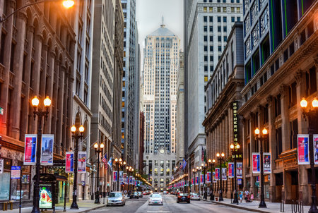 Chicago - September 7, 2015: Chicago Board of Trade Building along La Salle street in Chicago, Illinois. The art deco building was built in 1930 and first designated a Chicago Landmark on May 4, 1977.のeditorial素材