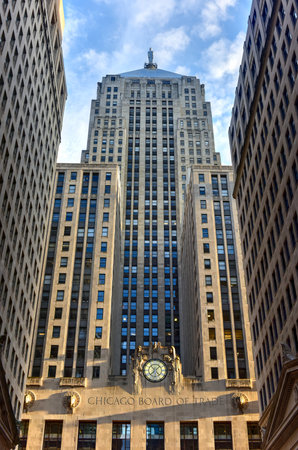 Chicago - September 7, 2015: Chicago Board of Trade Building along La Salle street in Chicago, Illinois. The art deco building was built in 1930 and first designated a Chicago Landmark on May 4, 1977.のeditorial素材