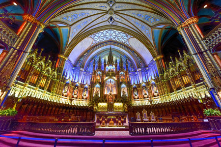 Montreal Notre-Dame Basilica in Montreal, Quebec, Canada.  Notre-Dame Basilica (French: Basilique Notre-Dame de Montreal).のeditorial素材
