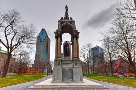 John Macdonald Monument at Place du Canada in Montreal, Canada.のeditorial素材