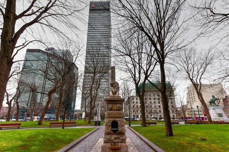 Montreal, Canada - November 29, 2015: Lion de Belfort, an attribute to Queen Victoria, Dominion Square, downtown, Montreal, Canada.のeditorial素材