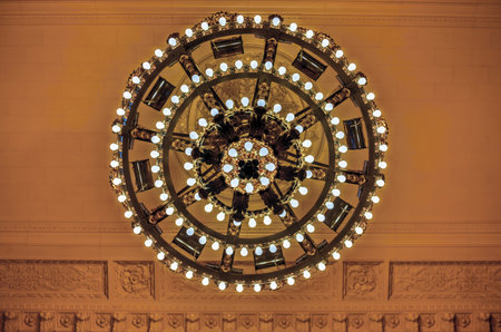 New York City - December 28, 2015: Beaux-Arts style waiting hall decorated with chandeliers in Grand...