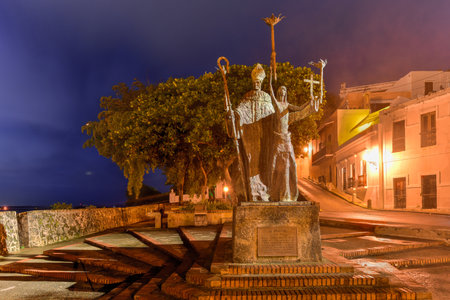 Plaza de la Rogativa, Old San Juan, Puerto Rico. La Rogativa means The Procession, which tells the legend about a Catholic Bishop and his companions.のeditorial素材