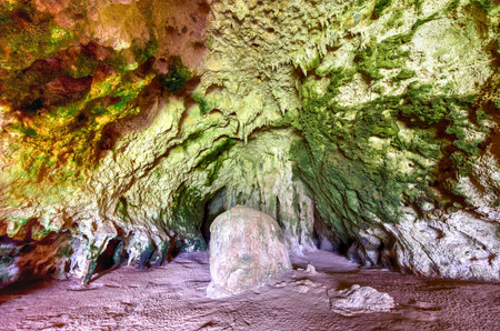 View through the Window Cave in Arecibo, Puerto Rico.の写真素材