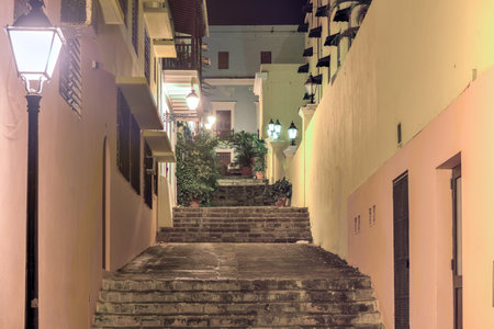 Nuns Stairway (Escalinata de las Monjas) in Old San Juan, Puerto Rico at night.の写真素材