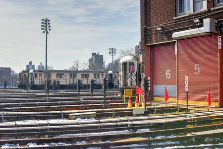 Bronx, New York - January 31, 2016: 240th Street Train Yard (Van Cortlandt Yard) for maintenance of...