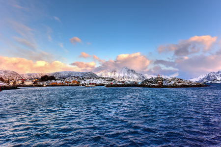 Stamsund in the Lofoten Islands, Norway in the winter.の写真素材