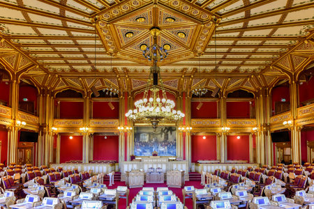 Oslo, Norway - February 27 2016: Interior of the Storting building (Norwegian: Stortingsbygningen) is the seat of the Storting, the parliament of Norway, located in central Oslo.のeditorial素材