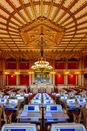 Oslo, Norway - February 27 2016: Interior of the Storting building (Norwegian: Stortingsbygningen) is the seat of the Storting, the parliament of Norway, located in central Oslo.のeditorial素材