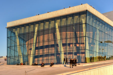 Oslo, Norway - February 27, 2016: The Oslo Opera House, home of The Norwegian National Opera and Ballet and the national opera theatre. It is situated in the Bjorvika neighborhood of central Oslo.のeditorial素材
