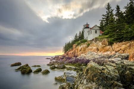 Bass Harbor Head Light in Acadia National Park, Maine at sunset.の写真素材
