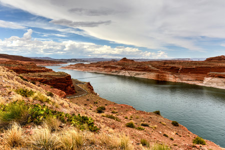 Lake Powell from the Glen Canyon Dam in Arizona, United States.の写真素材