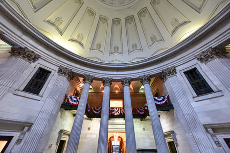 Interior of the Federal Hall on Wall Street. George Washington took the oath of office as first President, and this site was home to the first Congress, Supreme Court, and Executive Branch offices.のeditorial素材