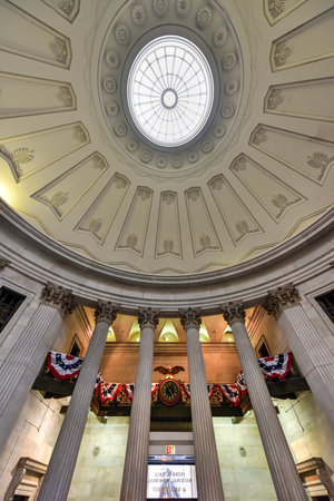 Interior of the Federal Hall on Wall Street. George Washington took the oath of office as first President, and this site was home to the first Congress, Supreme Court, and Executive Branch offices.のeditorial素材