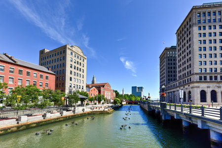Providence, Rhode Island cityscape at Waterplace Park.のeditorial素材