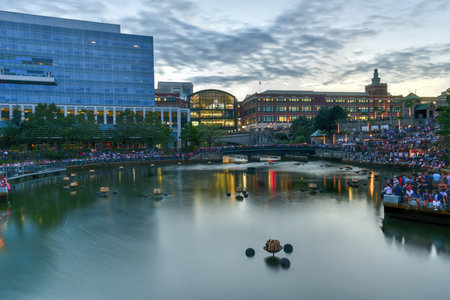 Providence, Rhode Island - August 20, 2016: Providence, Rhode Island cityscape at Waterplace Park.