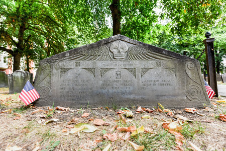 Famous landmark of history cemetery, the Granary Burying ground in Boston in the summer.の写真素材
