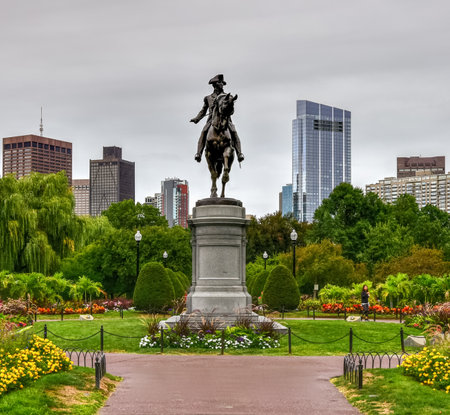 George Washington Equestrian Statue in the Public Garden in Boston, Massachusetts.の写真素材