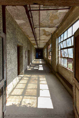 The abandoned Ellis Island Immigrant Hospital. It was the United States first public health hospital, opened in 1902 and operating as a hospital until 1930.の写真素材