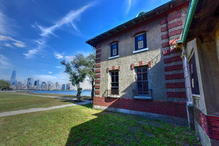 The abandoned Ellis Island Immigrant Hospital. It was the United States first public health hospital, opened in 1902 and operating as a hospital until 1930.の写真素材
