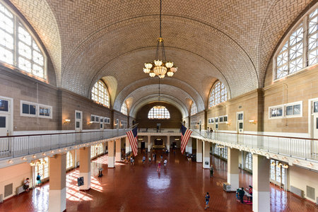 The  Registry Room or Great Hall at Ellis Island National Park in New York.