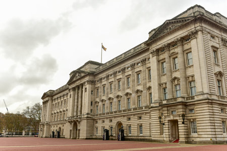 Buckingham Palace in London, United Kingdom on a cloudy winter's day.のeditorial素材