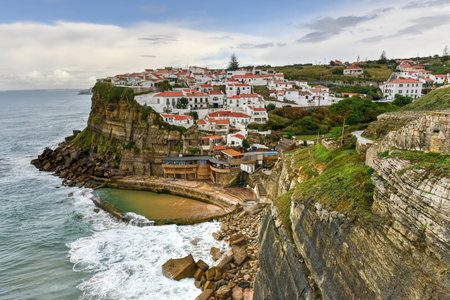 Azenhas do Mar in Portugal. It is a seaside town in the municipality of Sintra, Portugal.の写真素材